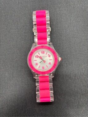 Juicy Couture Hot Pink and Clear Link Bracelet Watch with Large Face